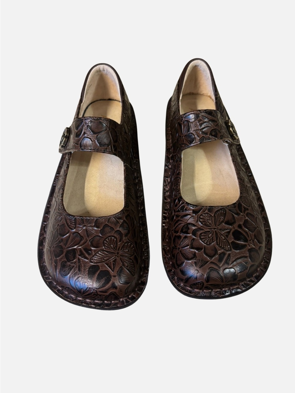 Alegria Floral Embossed Brown Mary Jane Clog Sz
38/US 8 - Picture 2 of 11